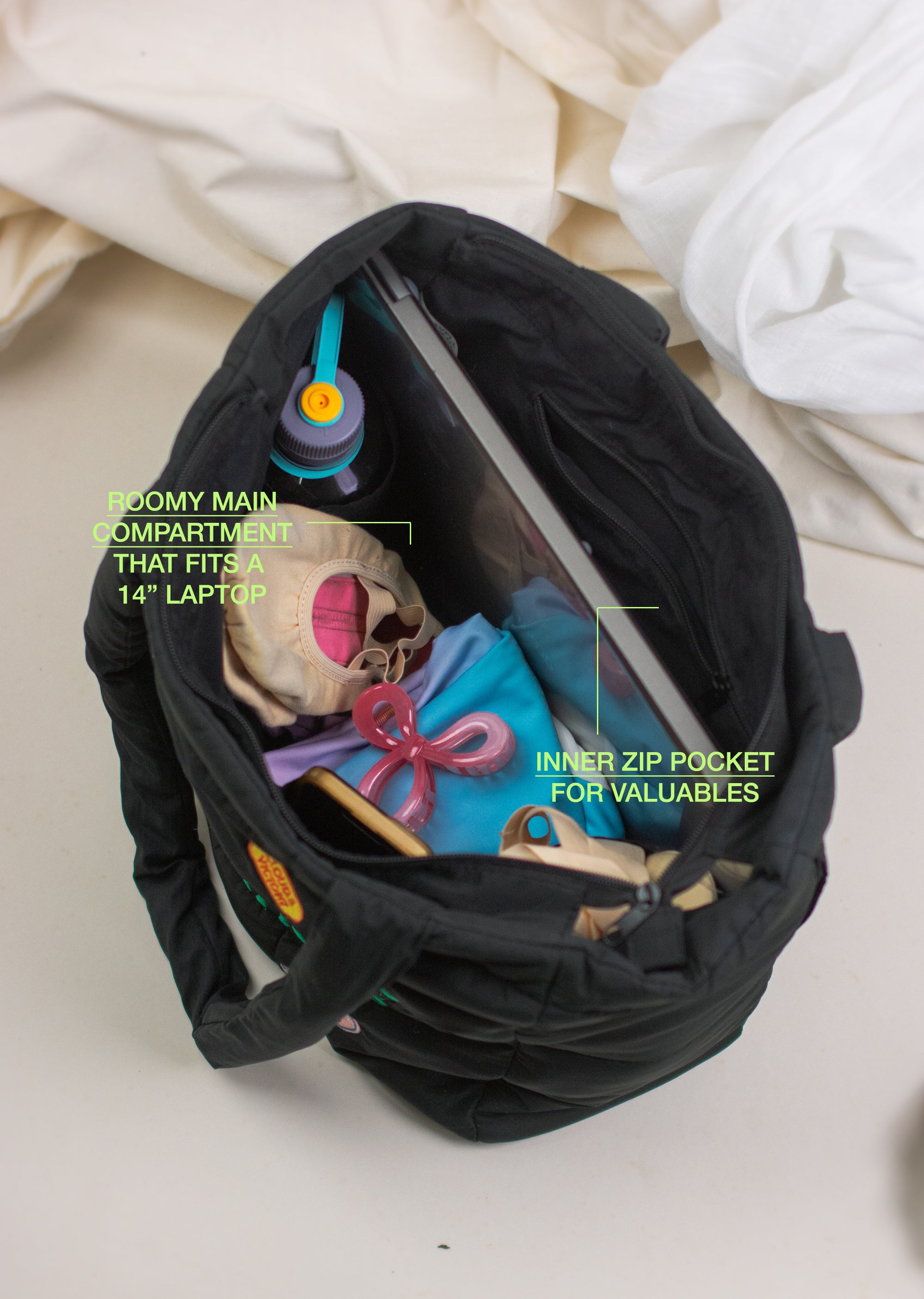 The Weight of My Expectations Puffer Tote Bag - Black - Cloud & Victory