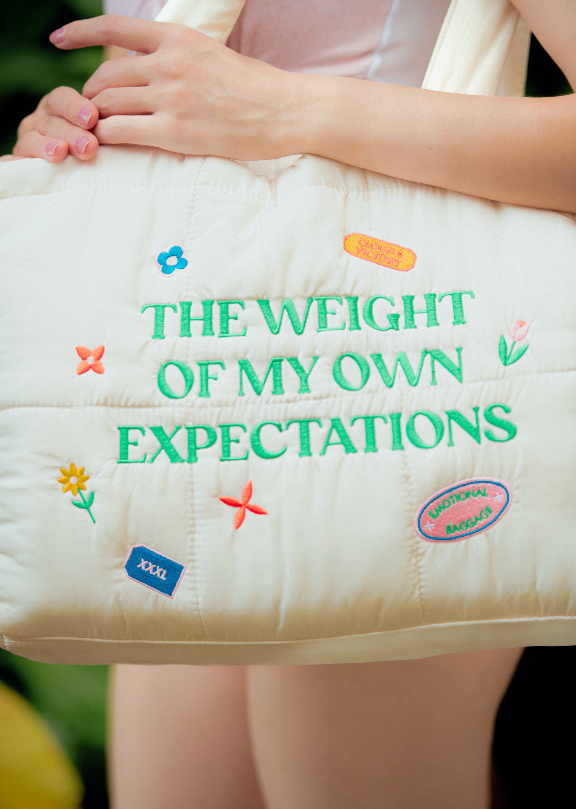The Weight of My Expectations Puffer Tote Bag - Cream - Cloud & Victory
