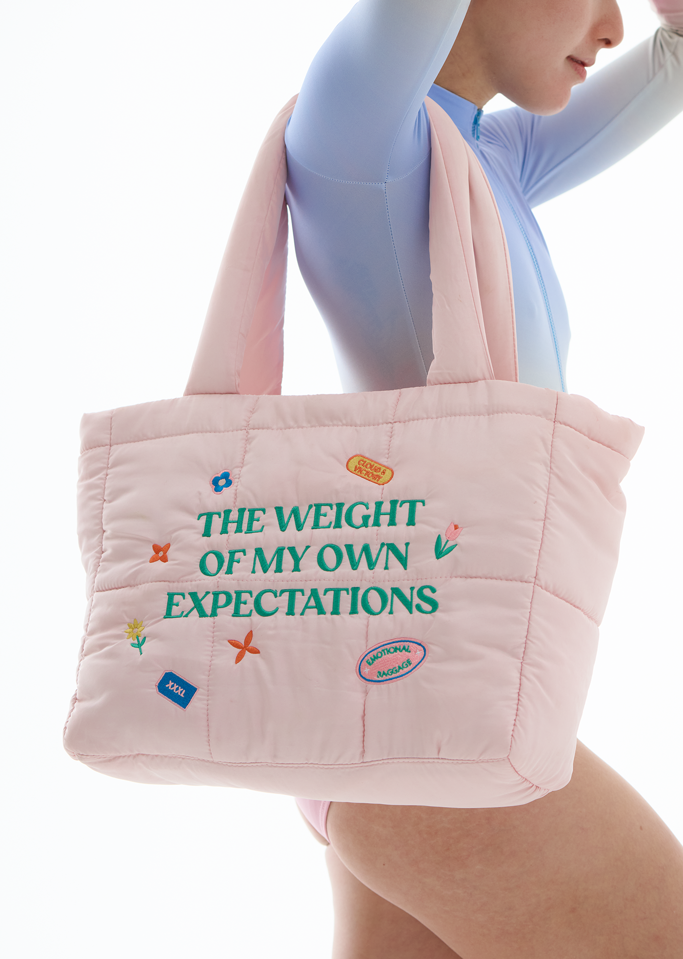 The Weight of My Expectations Puffer Tote Bag - Blush Pink