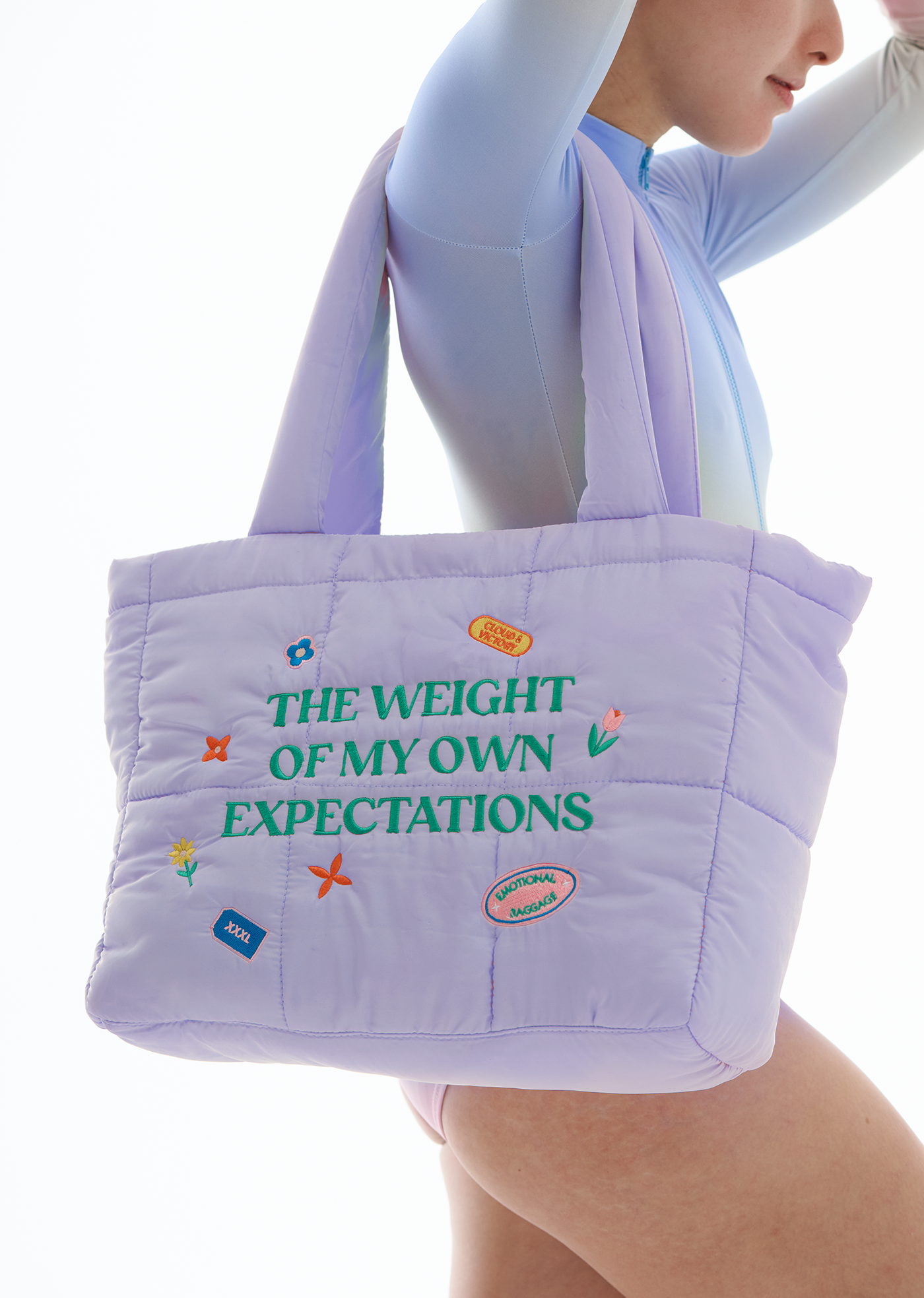 The Weight of My Expectations Puffer Tote Bag - Lilac - Cloud & Victory